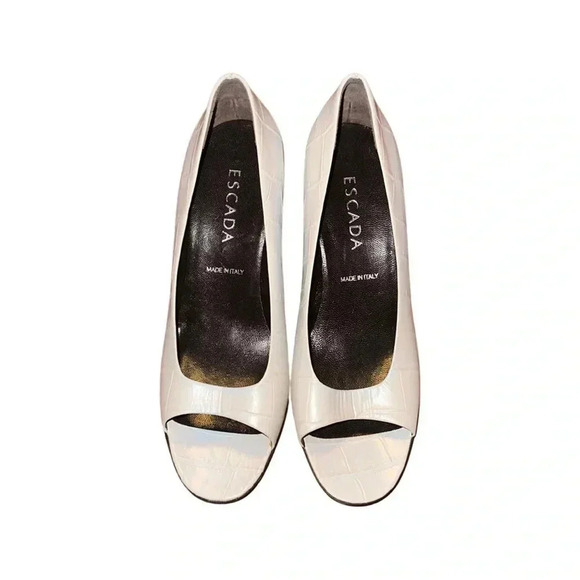Escada Croc Embossed Open Toe Block Heel Shoes Size 38 - Picture 2 of 8